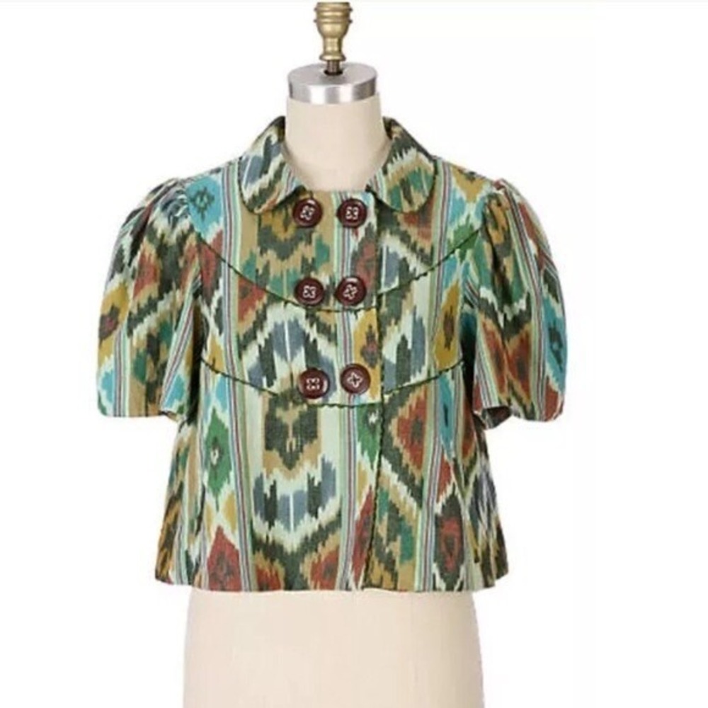 TAIKONHU Anthropologie Blazer Jacket Boho Art Debonaire Ikat Cropped - Size 14